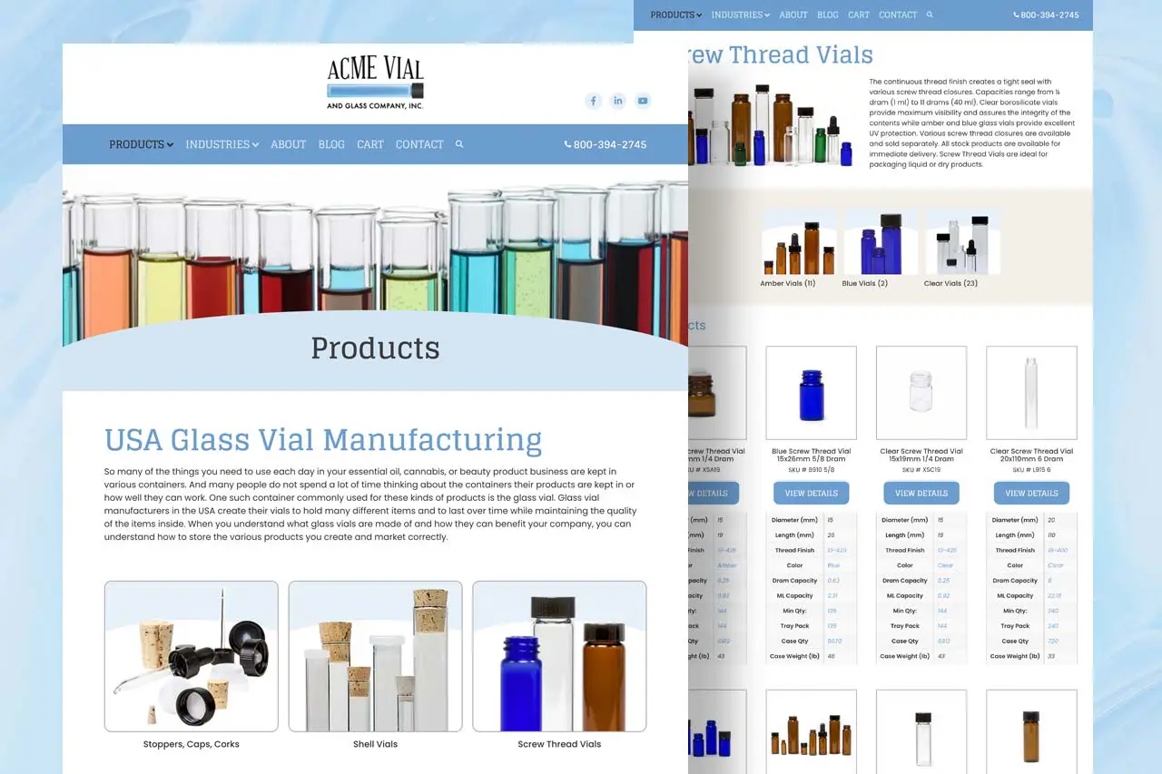 Screen shot of Acme Vial Website